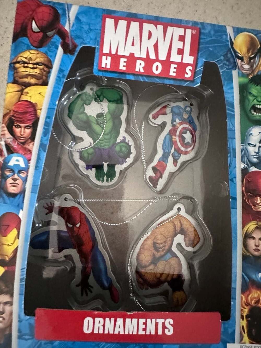 2007 Marvel Heroes 4-Piece Ornament Set featuring Spider-Man, Hulk, Captain Amer